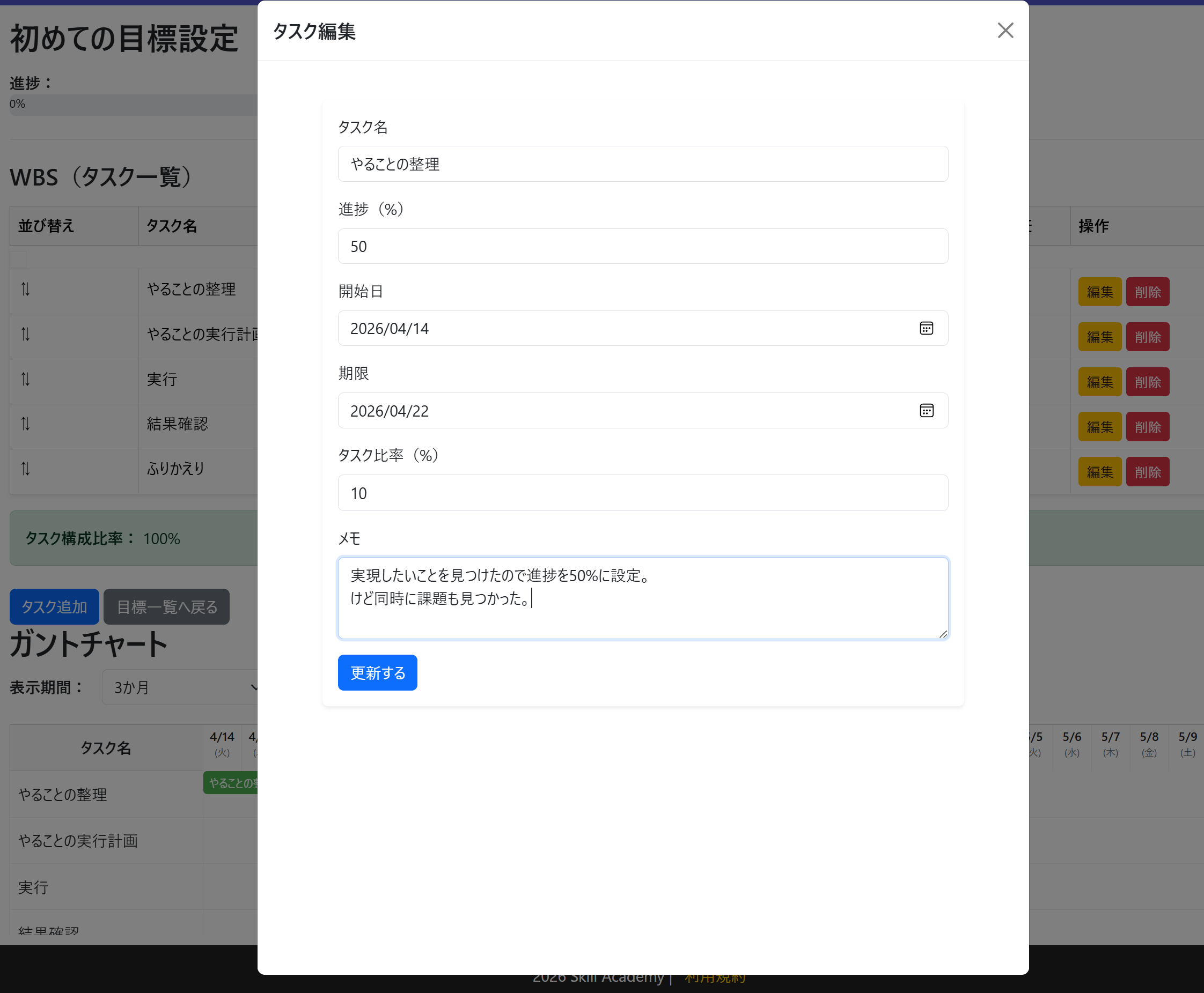 進捗を更新しよう！